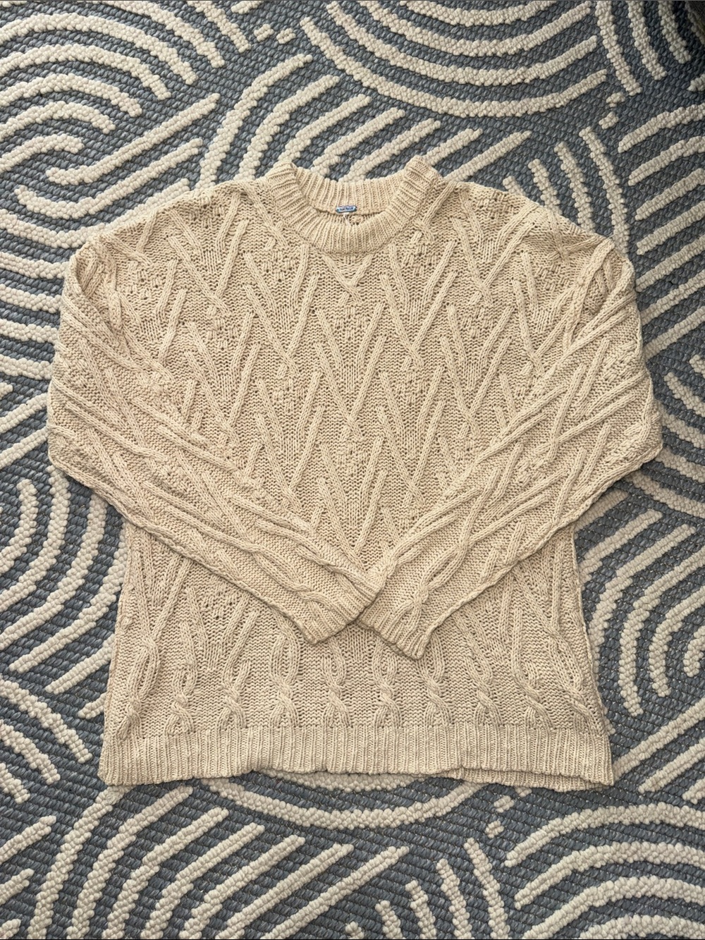 Free People Cream Cable Knit Oversized Sweater Size Small